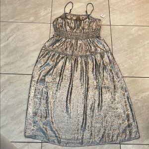 Old Navy Metallic Silver Tiered Midi Dress